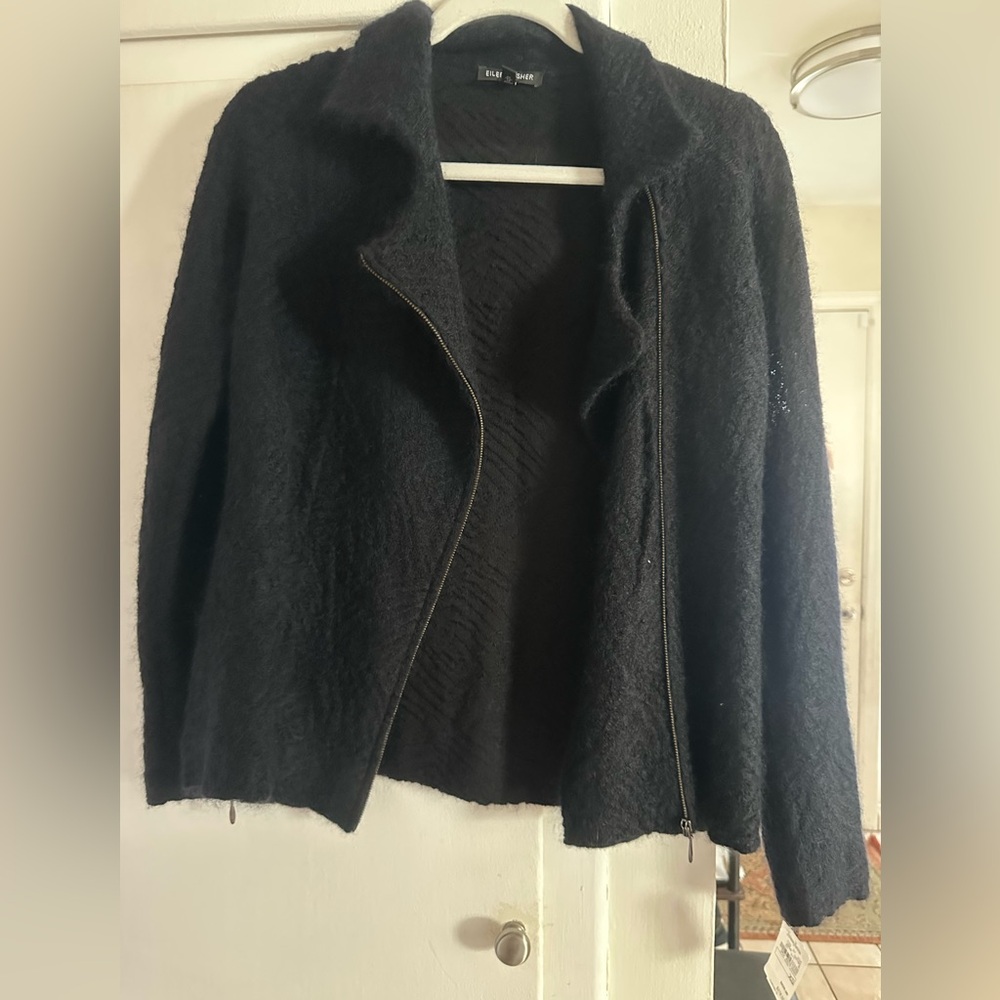 NWT Eileen Fisher Black Mohair Zip-Up Sweater • Size XS • Orig. $220 - Picture 4 of 9